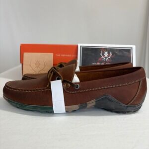 Martin Dingman Bill Bow‎ Tie Oiled Saddle Leather Loafers Shoes Chestnut 9 NIB